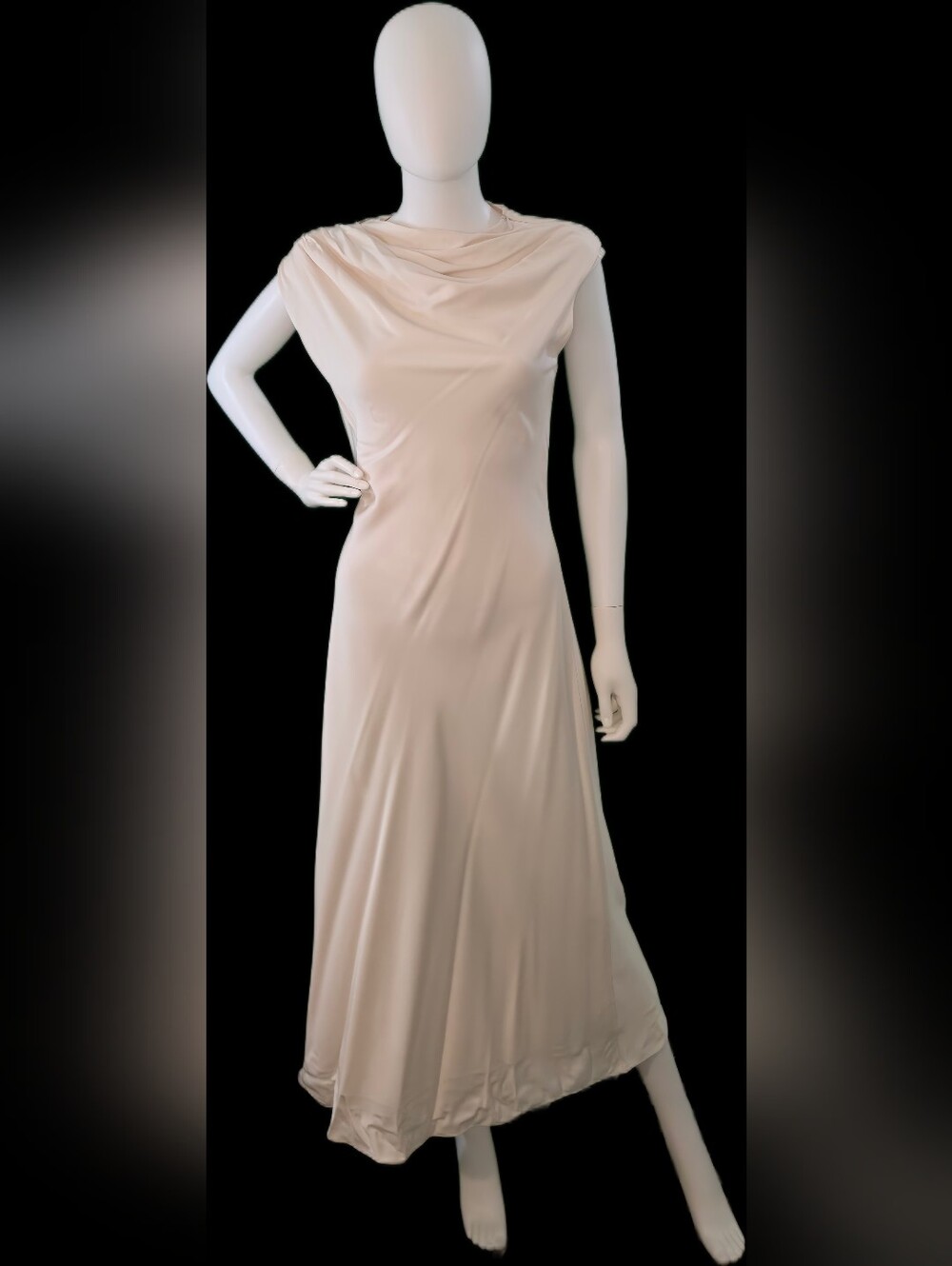 Zara Satin Cowl Neck Maxi Dress in Light Beige